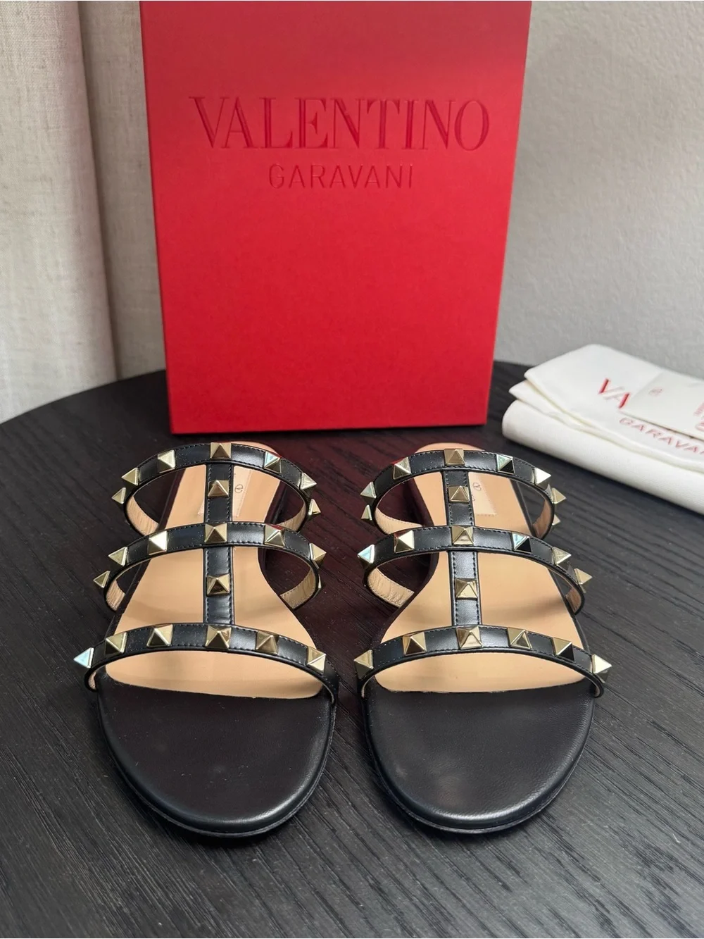 Valentino Garavani Rockstud Caged Slide Sandals Black 37.5